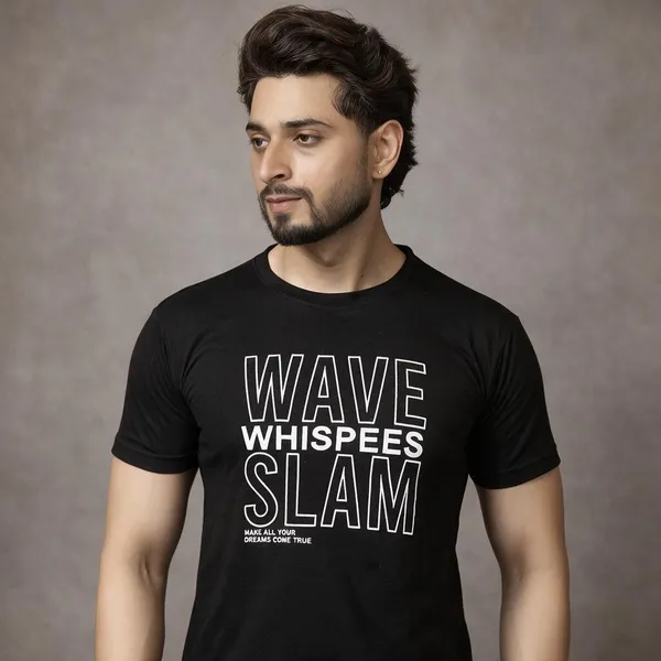 XENIOS_Printed_Men_Round_Neck_Black_T-Shirt