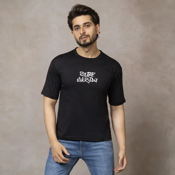 XENIOS_Printed_Men_Round_Neck_Black_T-Shirt