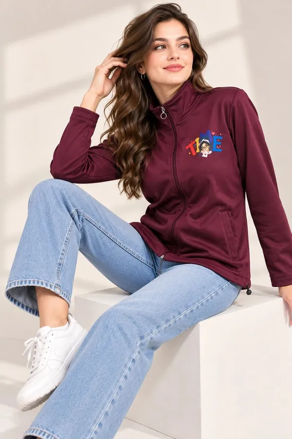 Burgundy_Casual_Full_Zip_Jacket_For_Women