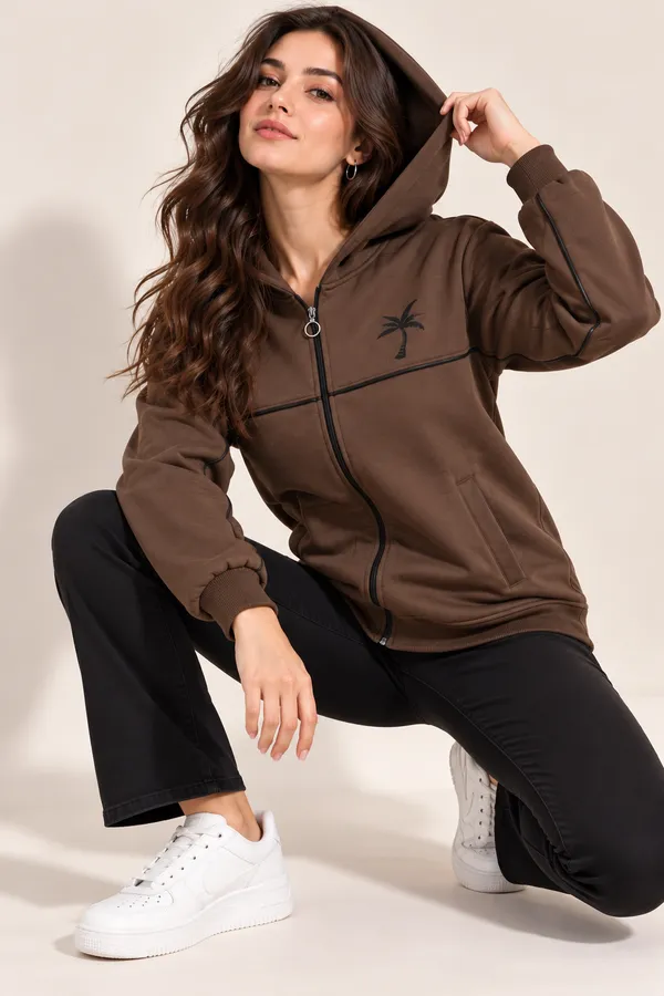Brown_Casual_Hooded_Zip-Up_Jacket_for_Women