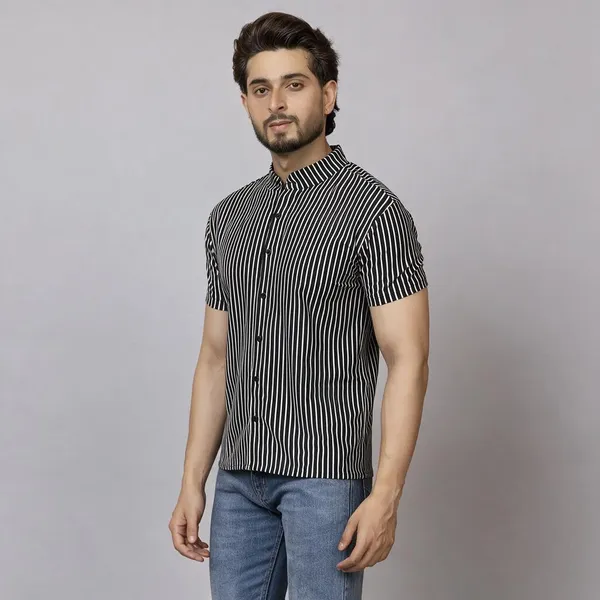XENIOS_Men_Striped_Formal_Black_Shirt