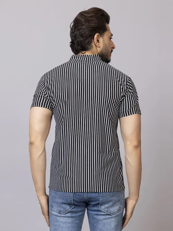 XENIOS_Men_Striped_Formal_Black_Shirt