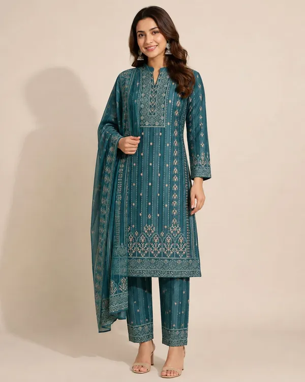 XENIOS_Woven_Kurta,_Trouser/Pant_&_Dupatta_Set
