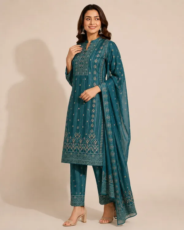 XENIOS_Woven_Kurta,_Trouser/Pant_&_Dupatta_Set