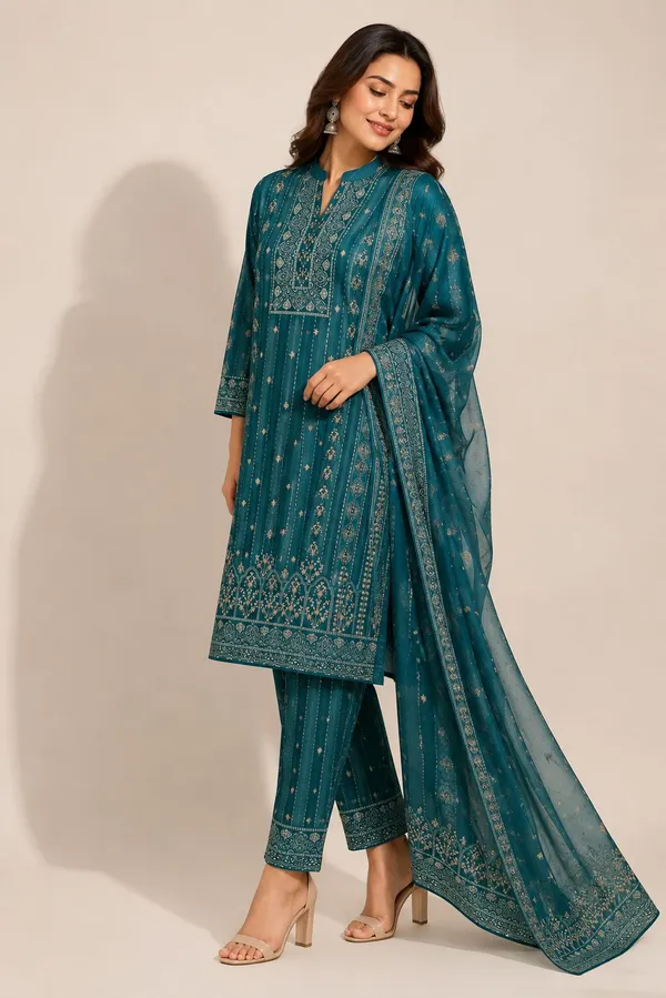 XENIOS_Woven_Kurta,_Trouser/Pant_&_Dupatta_Set