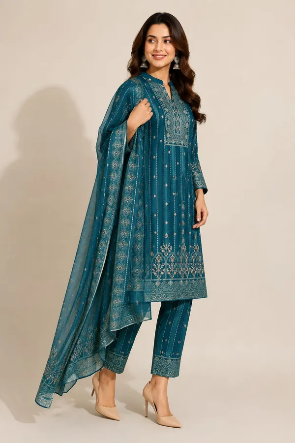 XENIOS_Woven_Kurta,_Trouser/Pant_&_Dupatta_Set