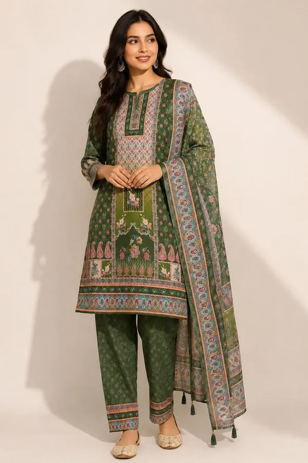 XENIOS_Woven_Kurta,_Trouser/Pant_&_Dupatta_Set