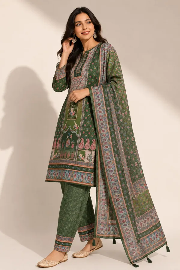 XENIOS_Woven_Kurta,_Trouser/Pant_&_Dupatta_Set