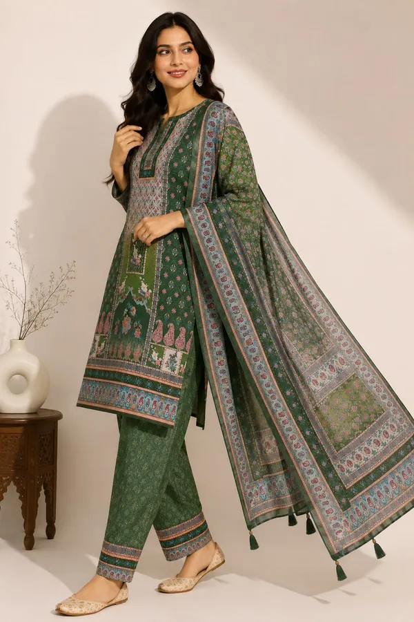 XENIOS_Woven_Kurta,_Trouser/Pant_&_Dupatta_Set