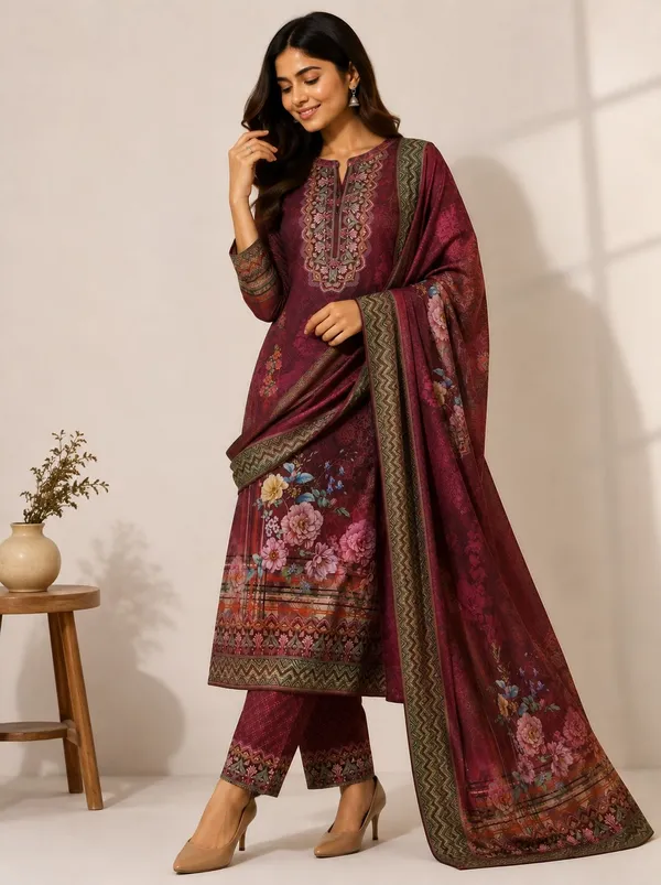 XENIOS_Woven_Kurta,_Trouser/Pant_&_Dupatta_Set