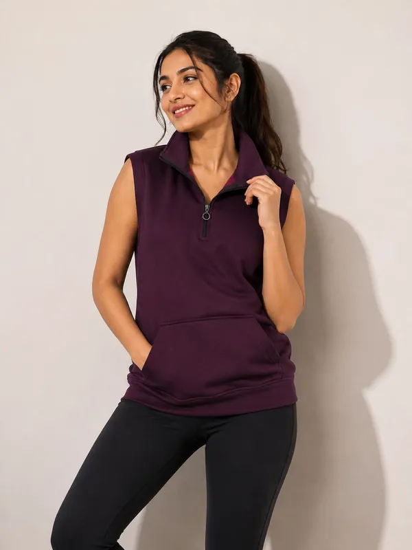 XENIOS_Sleeveless_Solid_Women_Sweatshirt