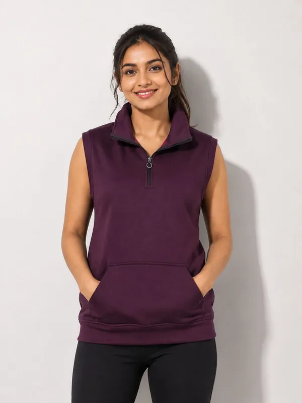 XENIOS_Sleeveless_Solid_Women_Sweatshirt