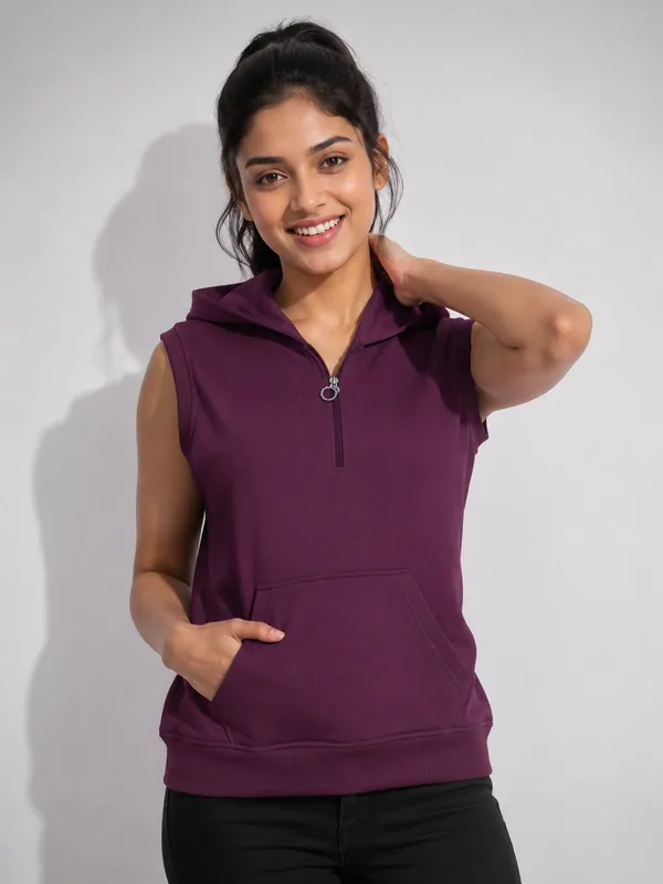 XENIOS_Sleeveless_Solid_Women_Sweatshirt