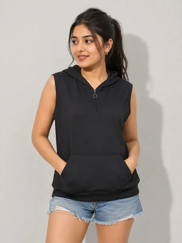 XENIOS_Sleeveless_Solid_Women_Hoodie