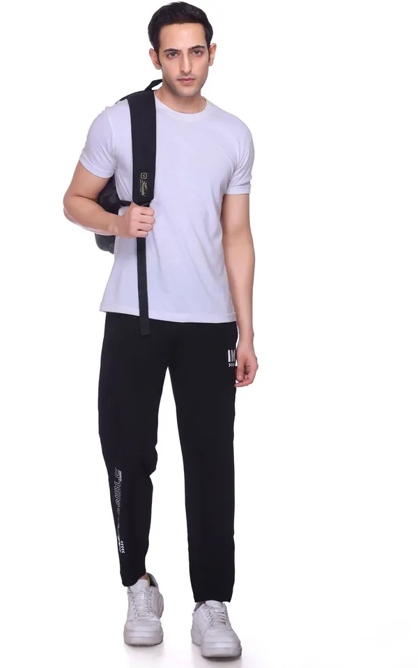 XENIOS_Printed_Men_Black_Track_Pants