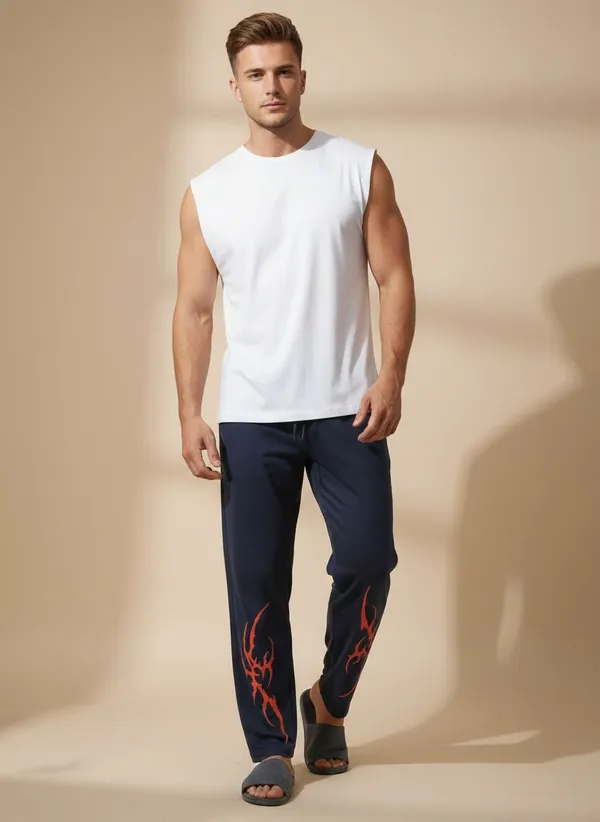 XENIOS_Printed_Men_Blue_Track_Pants