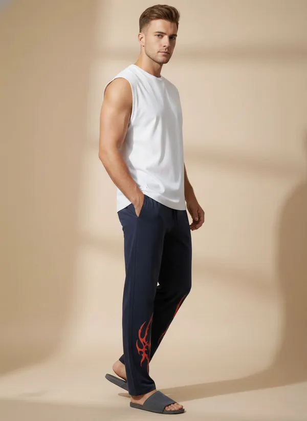 XENIOS_Printed_Men_Blue_Track_Pants