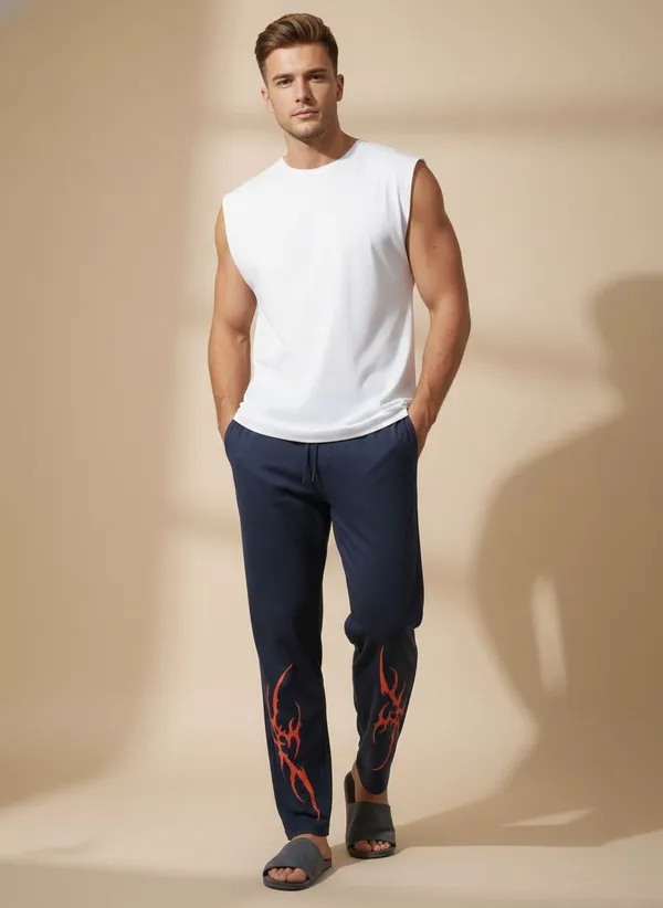 XENIOS_Printed_Men_Blue_Track_Pants