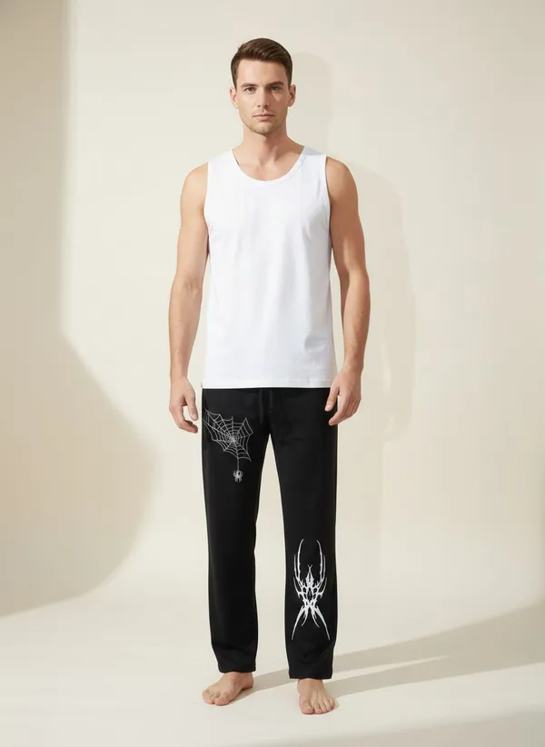 XENIOS_Printed_Men_Black_Track_Pants