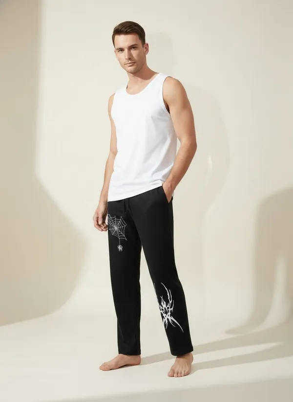 XENIOS_Printed_Men_Black_Track_Pants