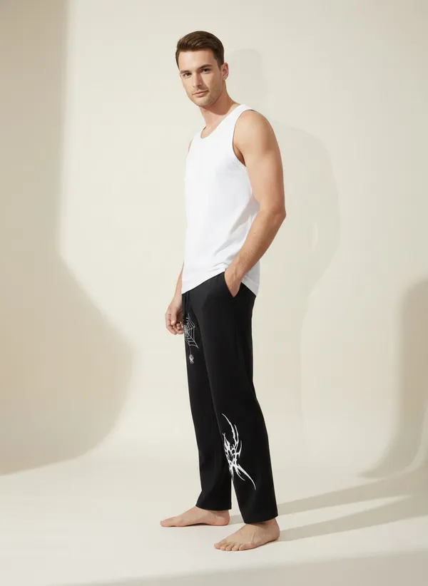 XENIOS_Printed_Men_Black_Track_Pants
