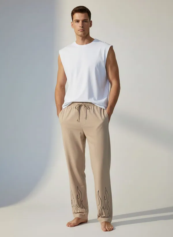 XENIOS_Printed_Men_Beige_Track_Pants