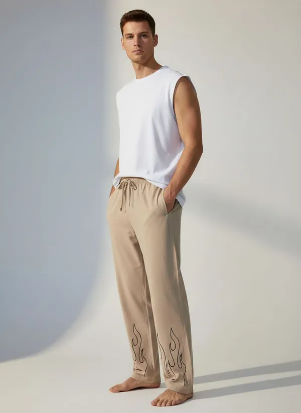 XENIOS_Printed_Men_Beige_Track_Pants