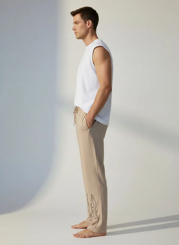 XENIOS_Printed_Men_Beige_Track_Pants