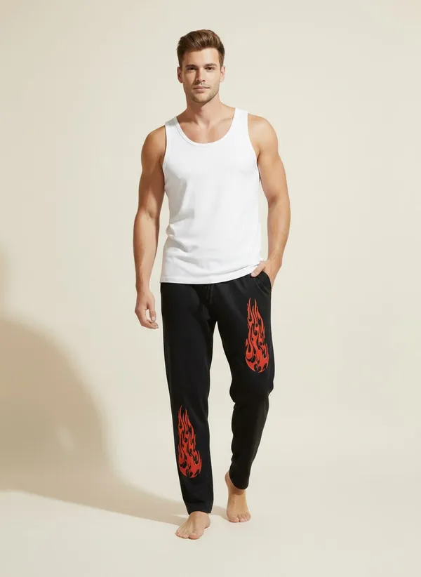 XENIOS_Printed_Men_Black_Track_Pants