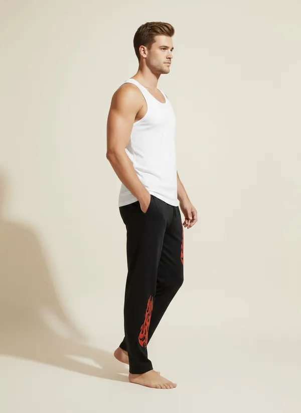 XENIOS_Printed_Men_Black_Track_Pants
