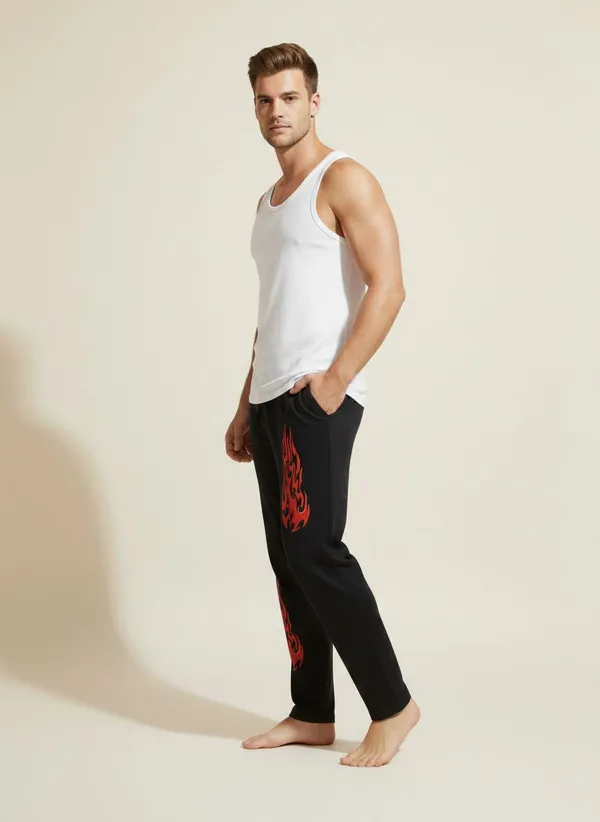 XENIOS_Printed_Men_Black_Track_Pants