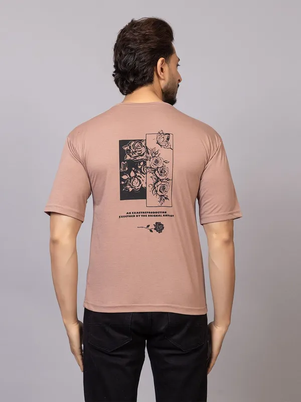 XENIOS_Printed_Men_Round_Neck_Brown_T-Shirt
