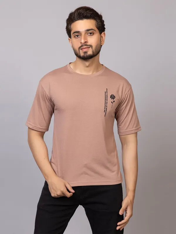 XENIOS_Printed_Men_Round_Neck_Brown_T-Shirt