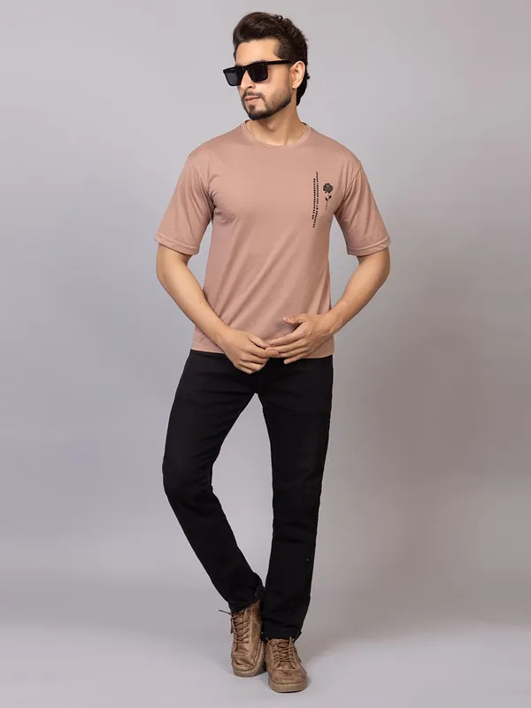 XENIOS_Printed_Men_Round_Neck_Brown_T-Shirt
