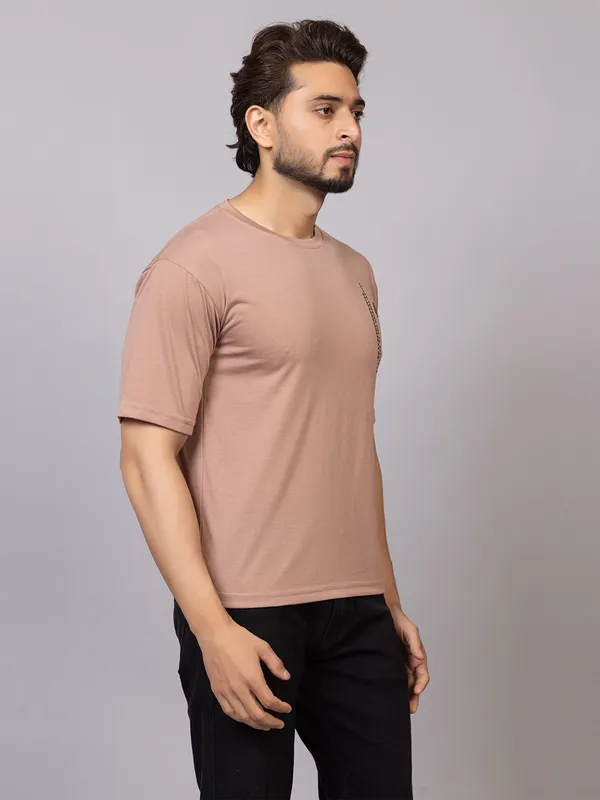 XENIOS_Printed_Men_Round_Neck_Brown_T-Shirt