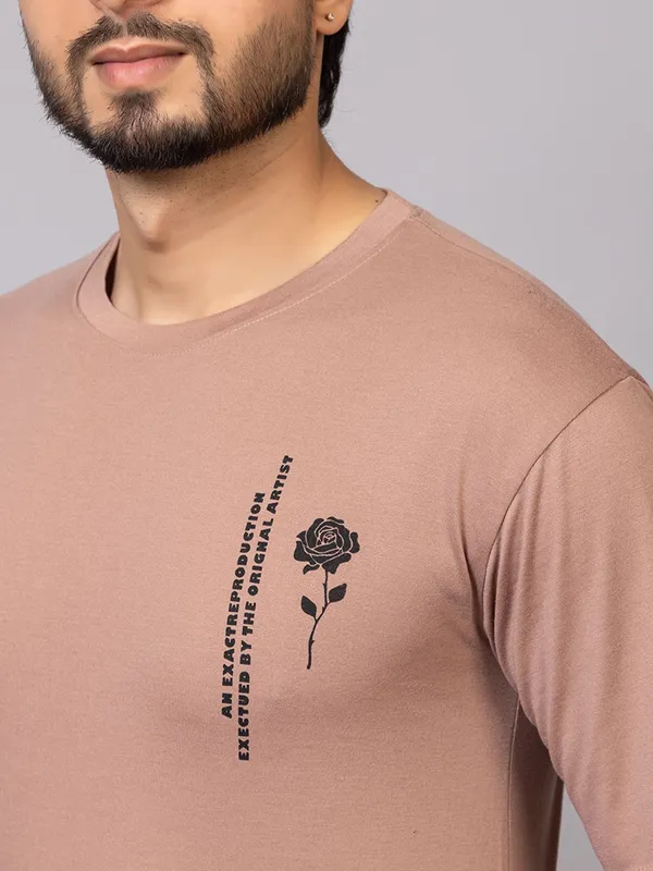 XENIOS_Printed_Men_Round_Neck_Brown_T-Shirt