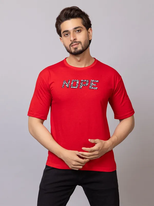 XENIOS_Printed_Men_Round_Neck_Red_T-Shirt