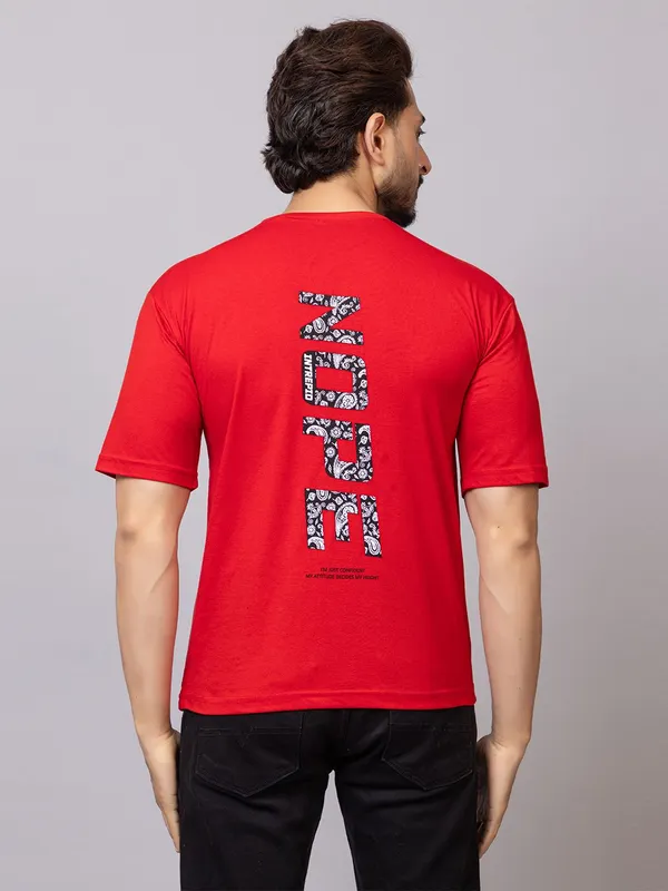 XENIOS_Printed_Men_Round_Neck_Red_T-Shirt