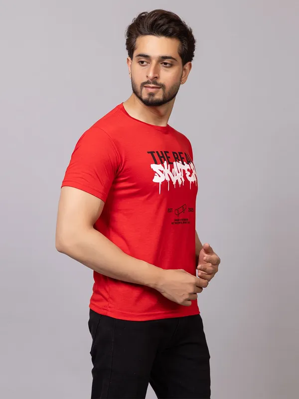 XENIOS_Printed_Men_Round_Neck_Red_T-Shirt