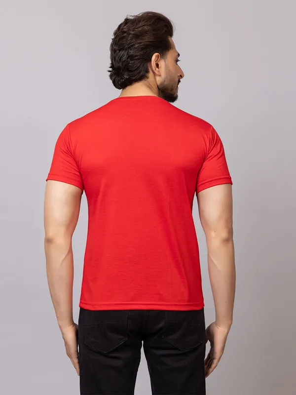 XENIOS_Printed_Men_Round_Neck_Red_T-Shirt