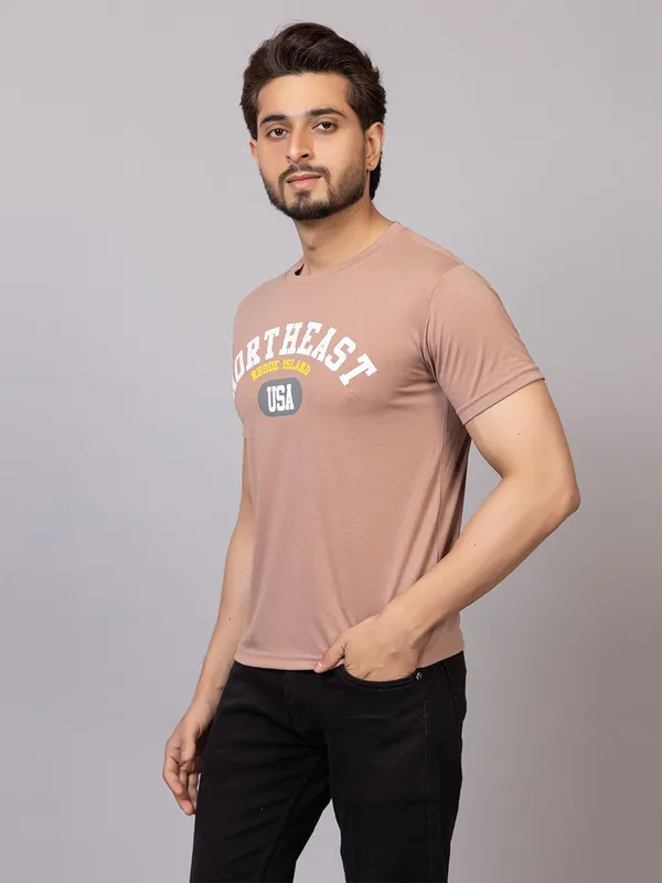 XENIOS_Printed_Men_Round_Neck_Beige_T-Shirt