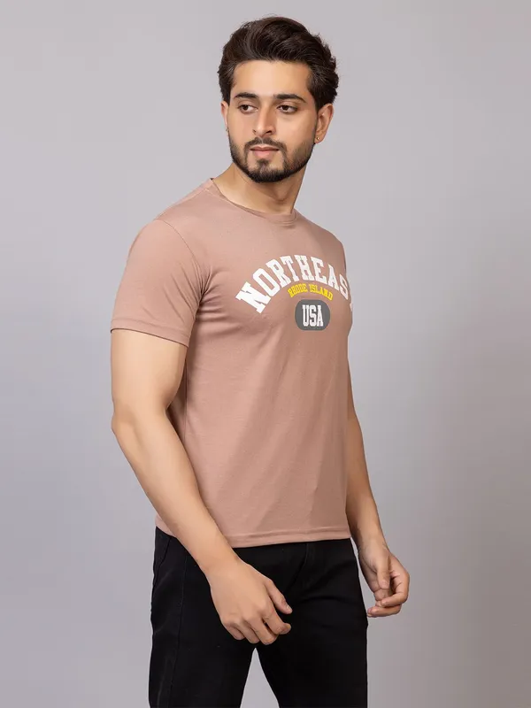 XENIOS_Printed_Men_Round_Neck_Beige_T-Shirt