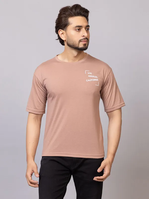 XENIOS_Printed_Men_Round_Neck_Beige_T-Shirt
