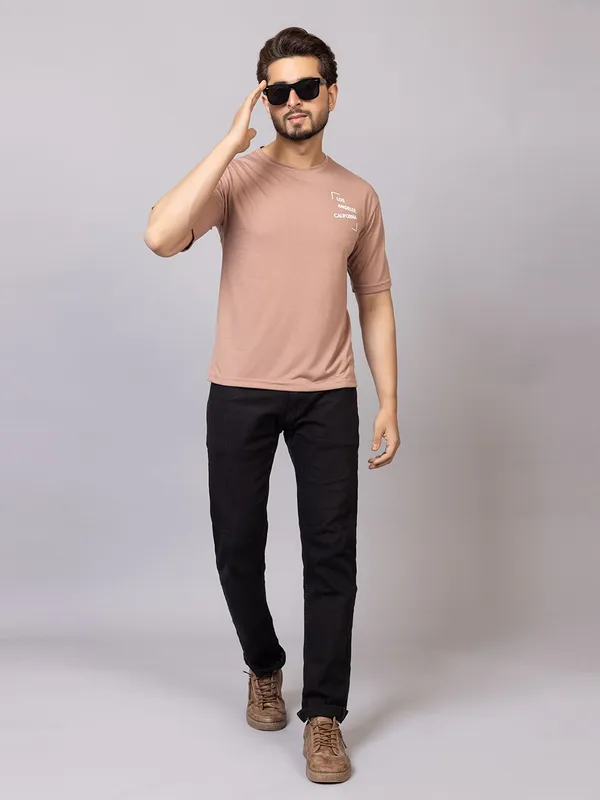 XENIOS_Printed_Men_Round_Neck_Beige_T-Shirt