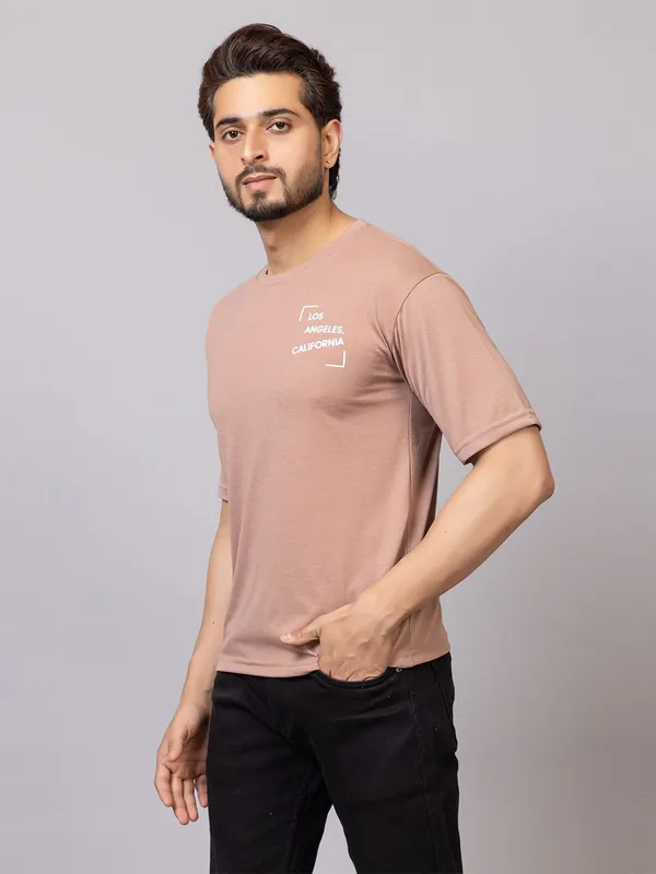 XENIOS_Printed_Men_Round_Neck_Beige_T-Shirt