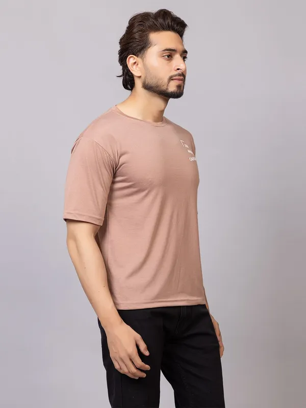XENIOS_Printed_Men_Round_Neck_Beige_T-Shirt