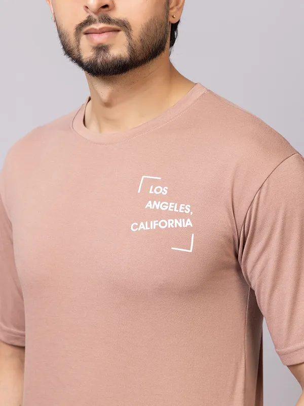 XENIOS_Printed_Men_Round_Neck_Beige_T-Shirt