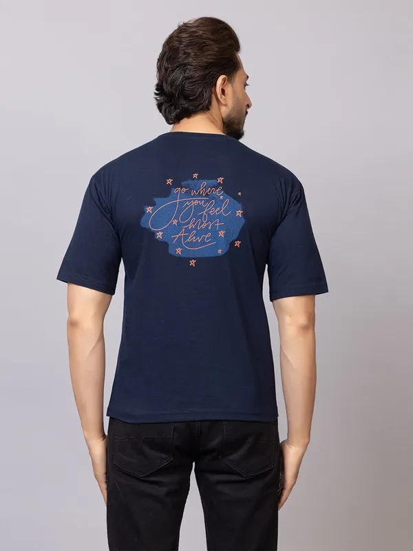 XENIOS_Printed_Men_Round_Neck_Dark_Blue_T-Shirt