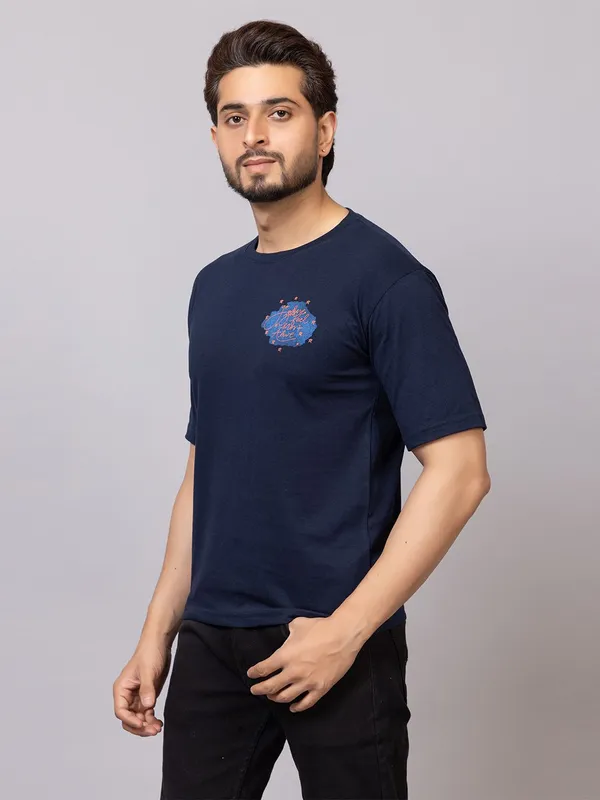 XENIOS_Printed_Men_Round_Neck_Dark_Blue_T-Shirt