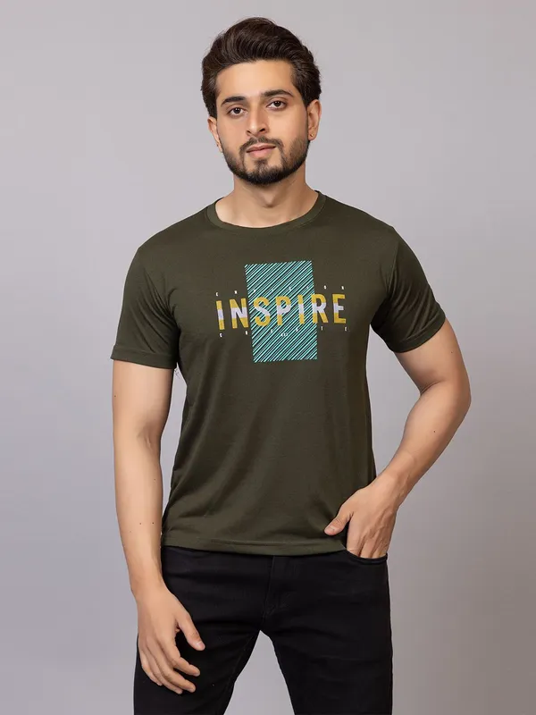 XENIOS_Printed_Men_Round_Neck_Dark_Green_T-Shirt